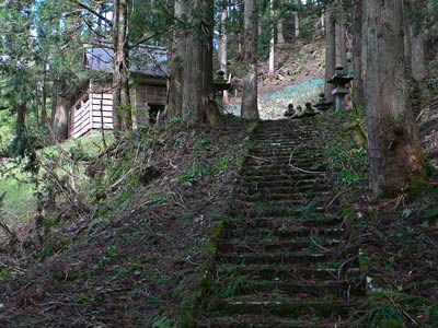栃尾島田の巣守神社参道から社殿見上げ